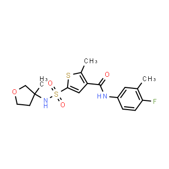 1638345-12-6 | N-(4-Fluoro-3-methylphenyl)-2-methyl-5-[(3-methyltetrahydrofuran-3-yl)sulfamoyl]thiophene-3-carboxamide isomer B