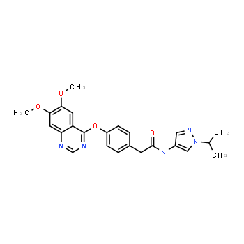 883986-34-3 | 2-(4-((6,7-dimethoxyquinazolin-4-yl)oxy)phenyl)-N-(1-isopropyl-1H-pyrazol-4-yl)acetamide